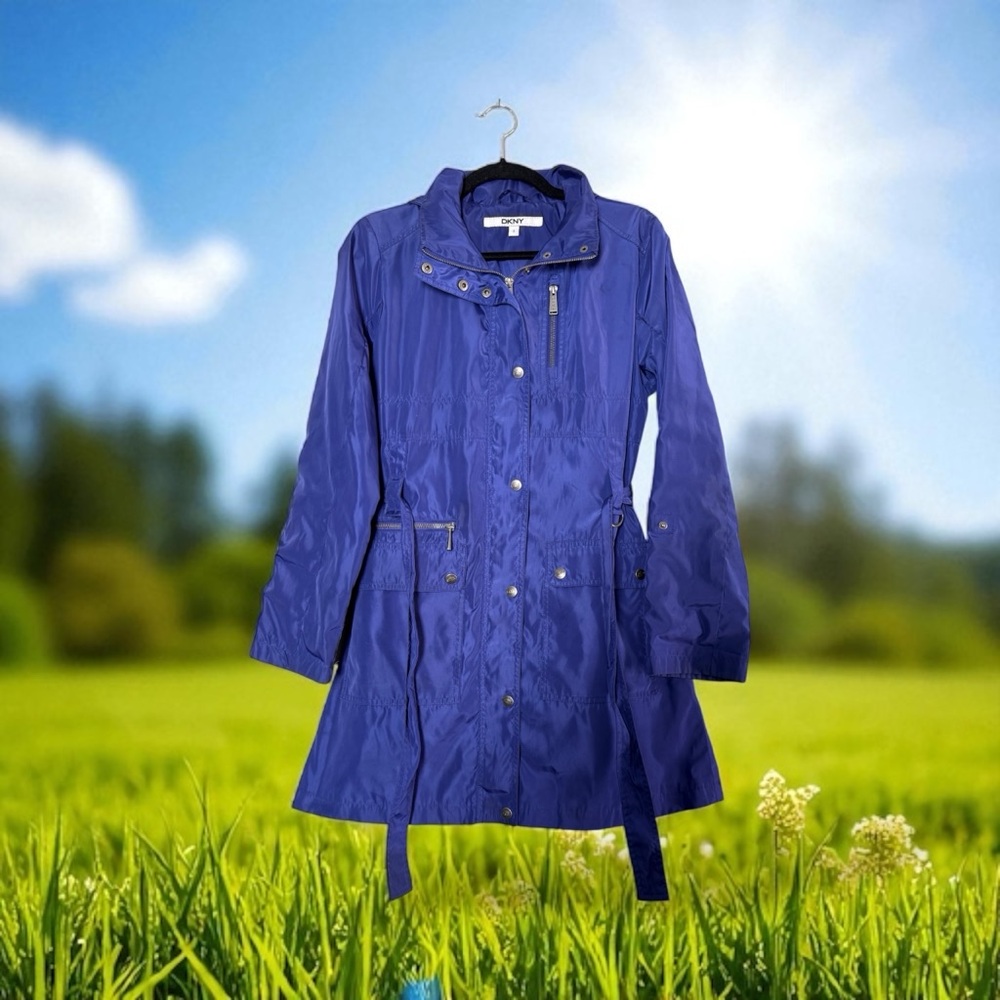 DKNY Royal Blue Lightweight Trench Coat - Picture 5 of 15